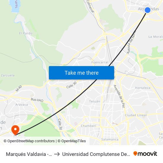 Marqués Valdavia - Ramón Fdez. Guisasola to Universidad Complutense De Madrid (Campus De Somosaguas) map