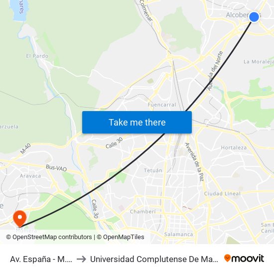 Av. España - M. Sebastián Izuel to Universidad Complutense De Madrid (Campus De Somosaguas) map