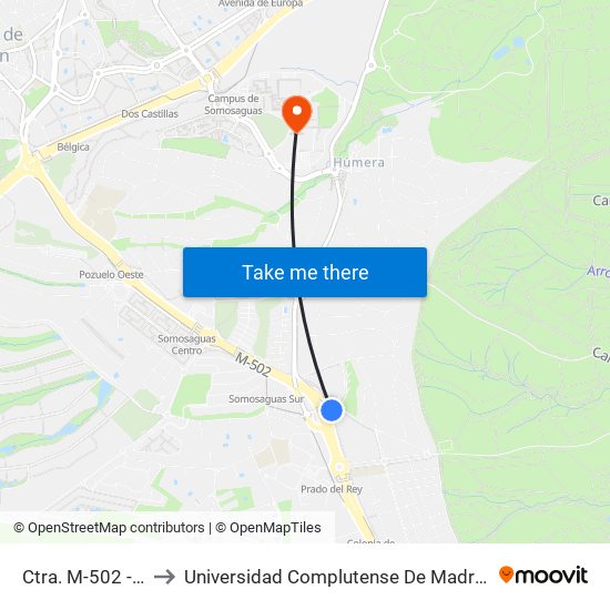 Ctra. M-502 - Vista Alegre to Universidad Complutense De Madrid (Campus De Somosaguas) map