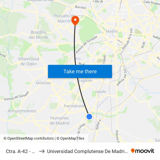 Ctra. A-42 - Los Claveles to Universidad Complutense De Madrid (Campus De Somosaguas) map