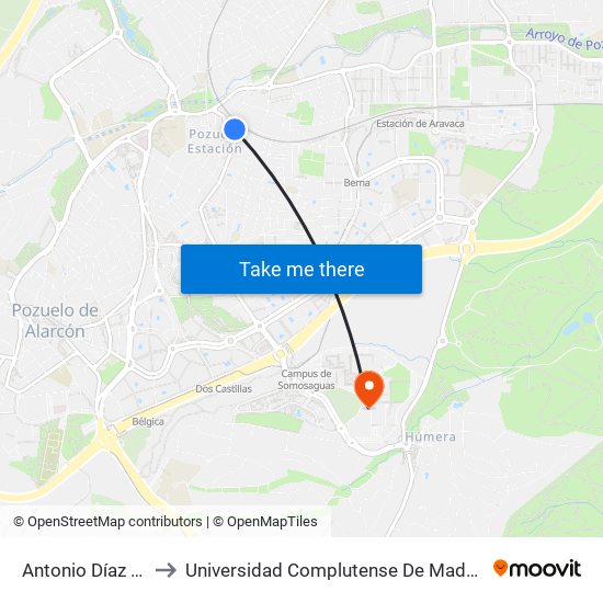 Antonio Díaz - Est. Pozuelo to Universidad Complutense De Madrid (Campus De Somosaguas) map