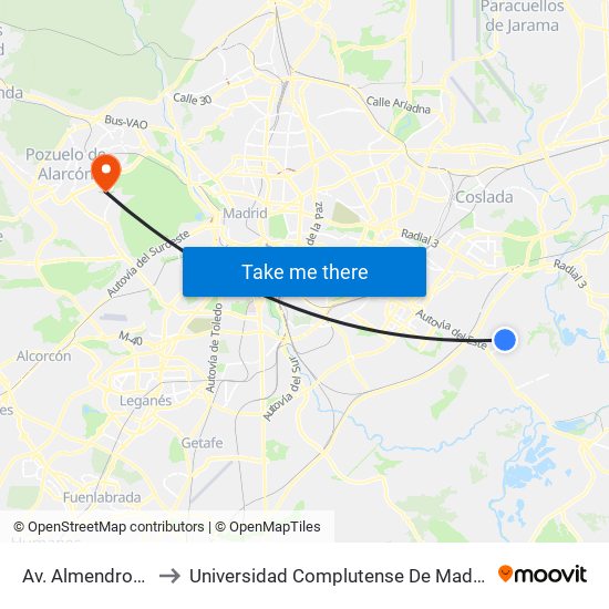 Av. Almendros - Integración to Universidad Complutense De Madrid (Campus De Somosaguas) map
