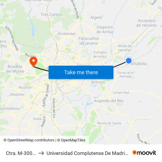Ctra. M-300 - El Gurugú to Universidad Complutense De Madrid (Campus De Somosaguas) map