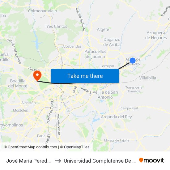 José María Pereda - Pza. Carlos Arniches to Universidad Complutense De Madrid (Campus De Somosaguas) map