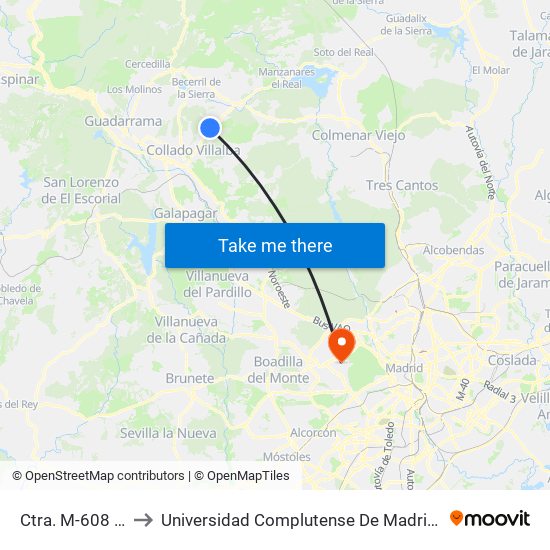 Ctra. M-608 - Redondillo to Universidad Complutense De Madrid (Campus De Somosaguas) map