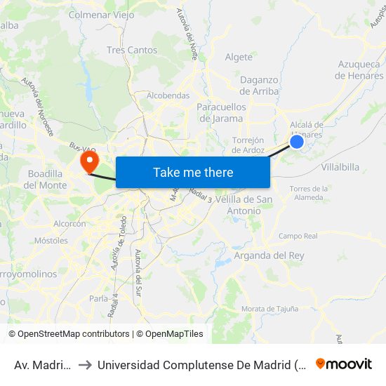 Av. Madrid - Liade to Universidad Complutense De Madrid (Campus De Somosaguas) map