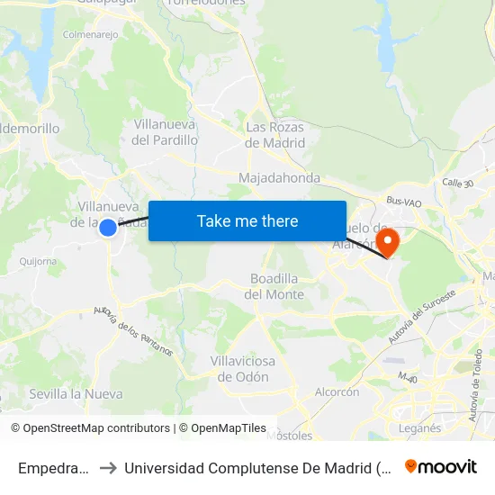 Empedrada - Real to Universidad Complutense De Madrid (Campus De Somosaguas) map