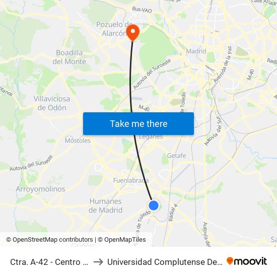 Ctra. A-42 - Centro Difusión Medioambiental to Universidad Complutense De Madrid (Campus De Somosaguas) map