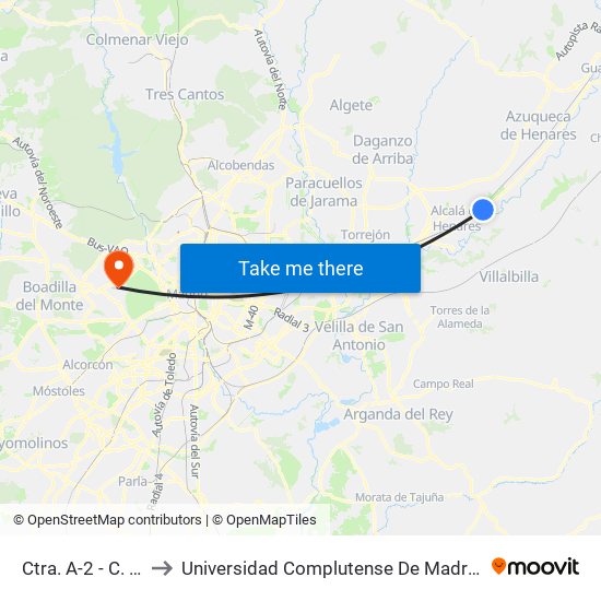 Ctra. A-2 - C. C. La Dehesa to Universidad Complutense De Madrid (Campus De Somosaguas) map
