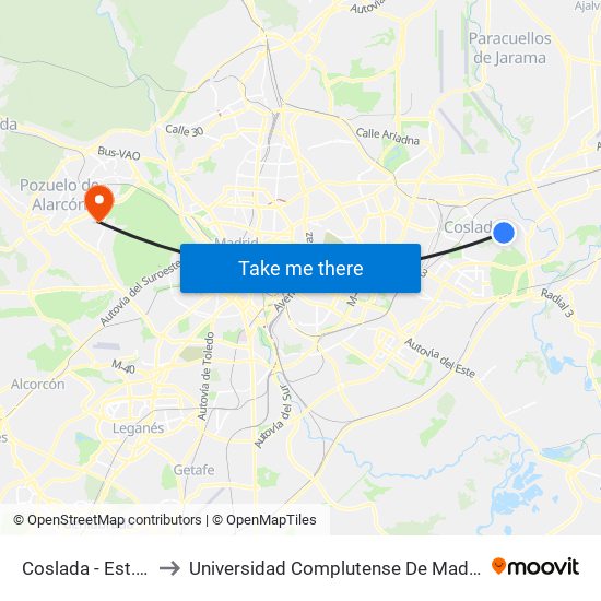 Coslada - Est. San Fernando to Universidad Complutense De Madrid (Campus De Somosaguas) map