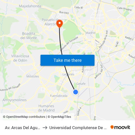Av. Arcas Del Agua - Est. Conservatorio to Universidad Complutense De Madrid (Campus De Somosaguas) map