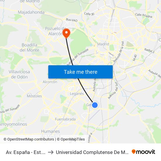 Av. España - Est. Juan De La Cierva to Universidad Complutense De Madrid (Campus De Somosaguas) map