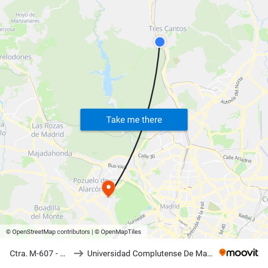Ctra. M-607 - Est. Tres Cantos to Universidad Complutense De Madrid (Campus De Somosaguas) map