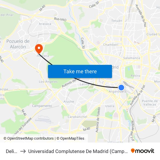 Delicias to Universidad Complutense De Madrid (Campus De Somosaguas) map