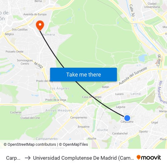 Carpetana to Universidad Complutense De Madrid (Campus De Somosaguas) map