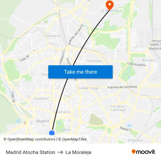 Madrid Atocha Station to La Moraleja map