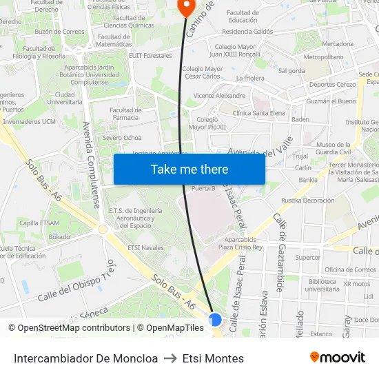 Intercambiador De Moncloa to Etsi Montes map