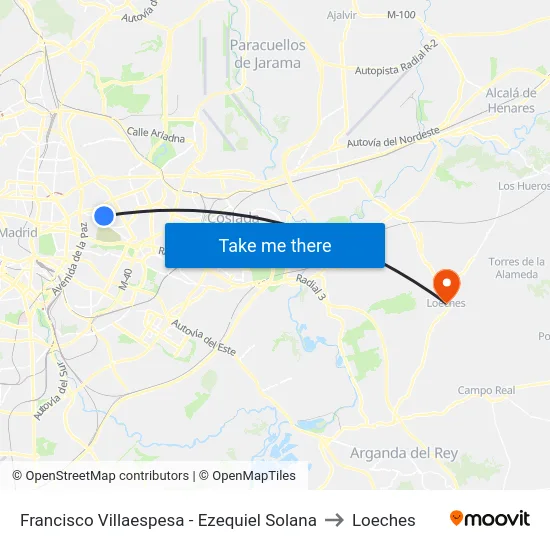 Francisco Villaespesa - Ezequiel Solana to Loeches map