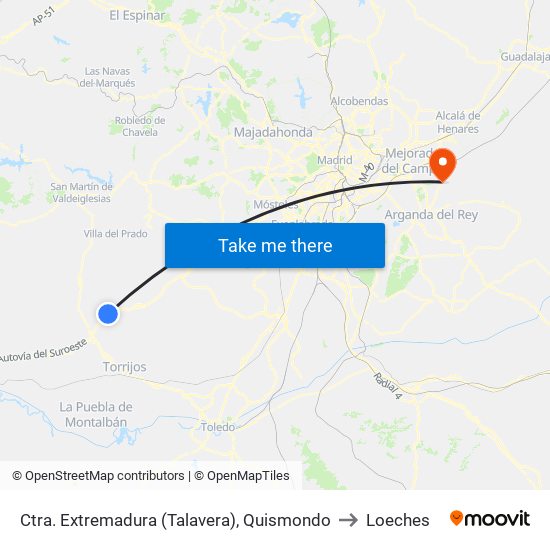 Ctra. Extremadura (Talavera), Quismondo to Loeches map