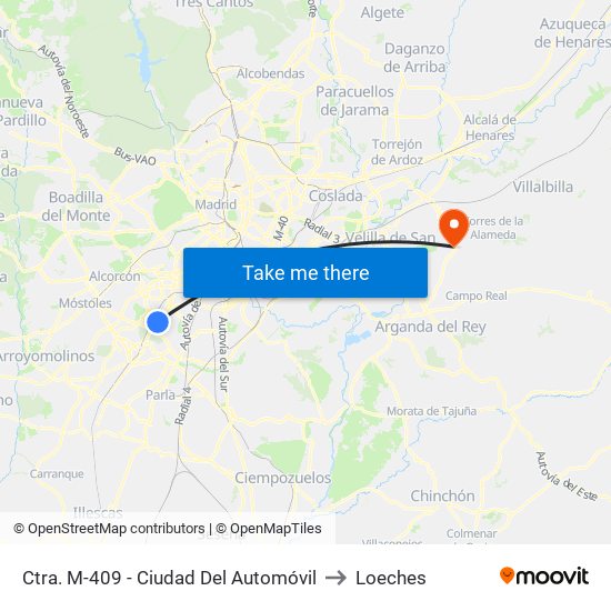 Ctra. M-409 - Ciudad Del Automóvil to Loeches map