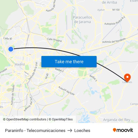 Paraninfo - Telecomunicaciones to Loeches map