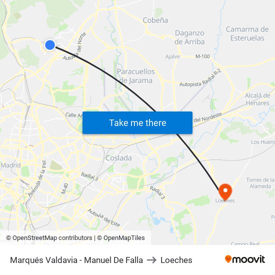 Marqués Valdavia - Manuel De Falla to Loeches map