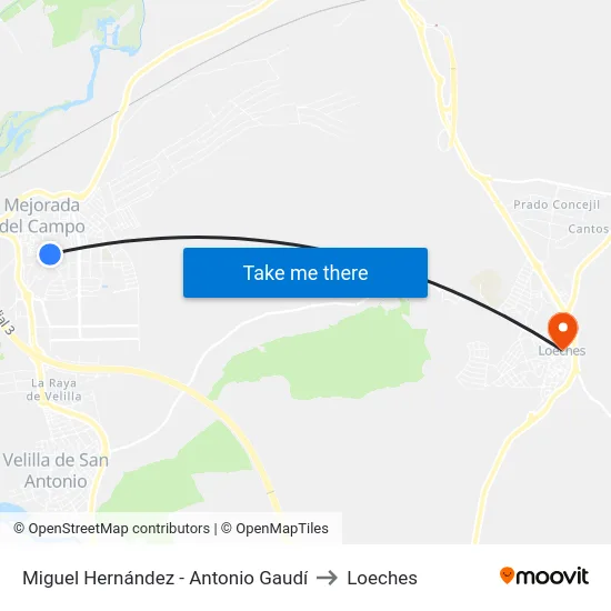 Miguel Hernández - Antonio Gaudí to Loeches map