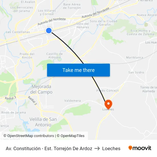 Av. Constitución - Est. Torrejón De Ardoz to Loeches map