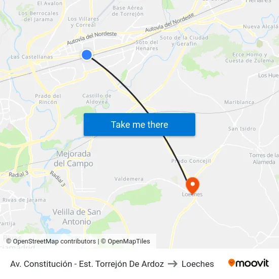 Av. Constitución - Est. Torrejón De Ardoz to Loeches map
