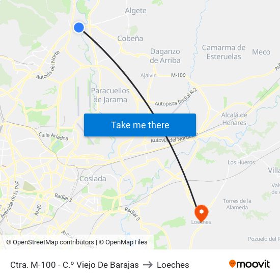 Ctra. M-100 - C.º Viejo De Barajas to Loeches map
