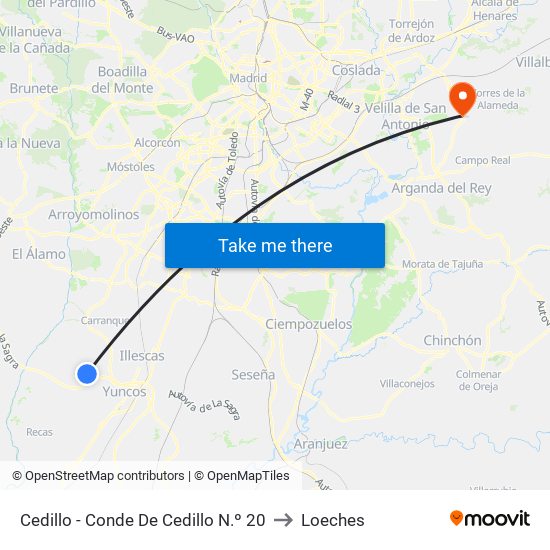 Cedillo - Conde De Cedillo N.º 20 to Loeches map