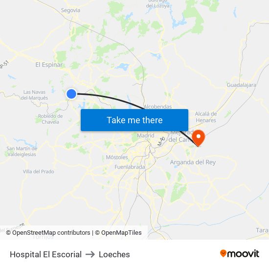 Hospital El Escorial to Loeches map
