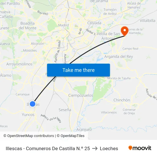 Illescas - Comuneros De Castilla N.º 25 to Loeches map