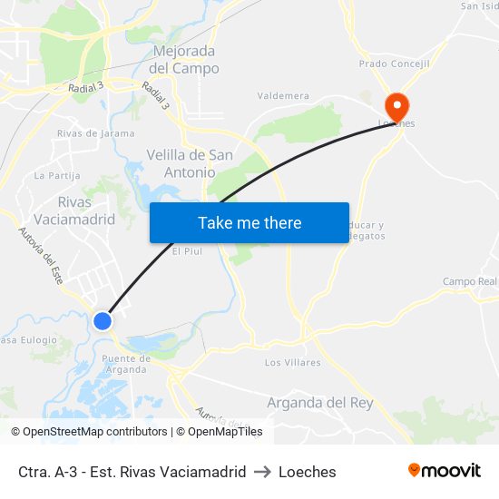 Ctra. A-3 - Est. Rivas Vaciamadrid to Loeches map