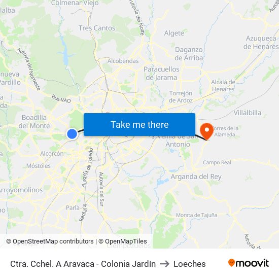 Ctra. Cchel. A Aravaca - Colonia Jardín to Loeches map