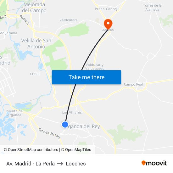 Av. Madrid - La Perla to Loeches map