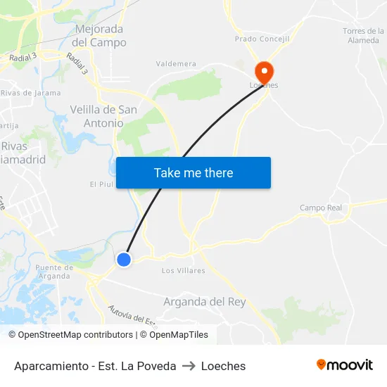 Aparcamiento - Est. La Poveda to Loeches map