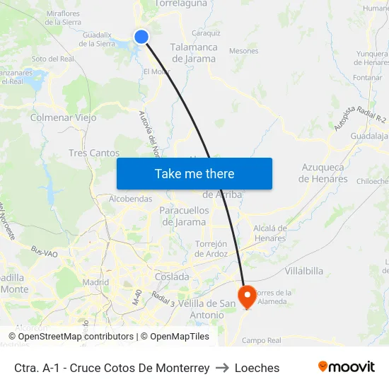 Ctra. A-1 - Cruce Cotos De Monterrey to Loeches map