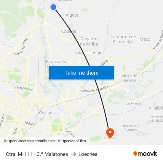 Ctra. M-111 - C.º Malatones to Loeches map