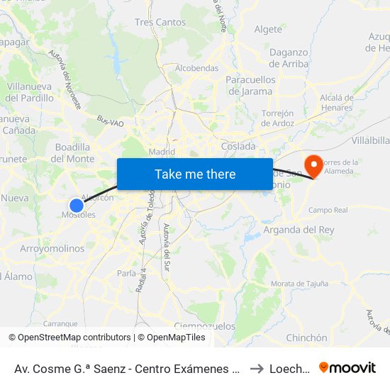 Av. Cosme G.ª Saenz - Centro Exámenes Dgt to Loeches map