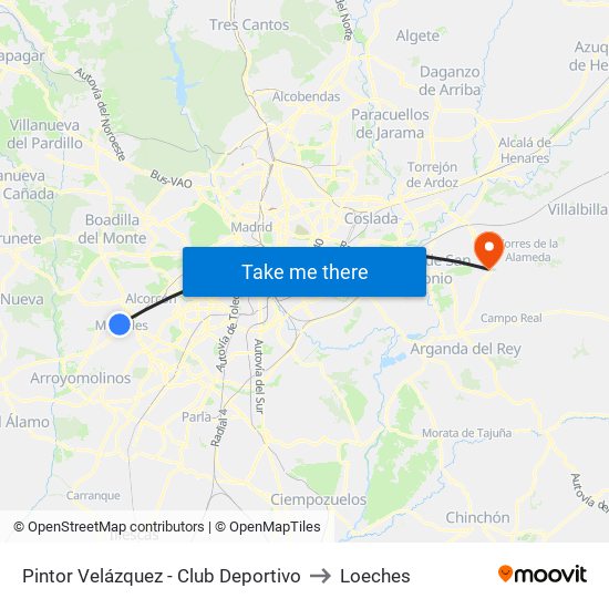 Pintor Velázquez - Club Deportivo to Loeches map