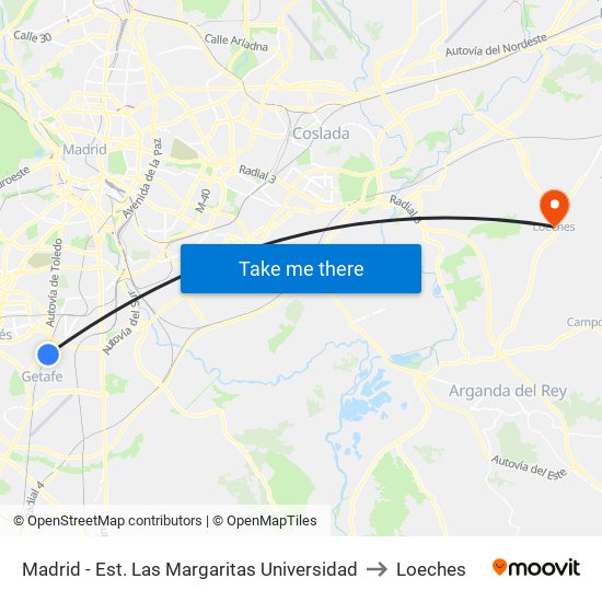 Madrid - Est. Las Margaritas Universidad to Loeches map