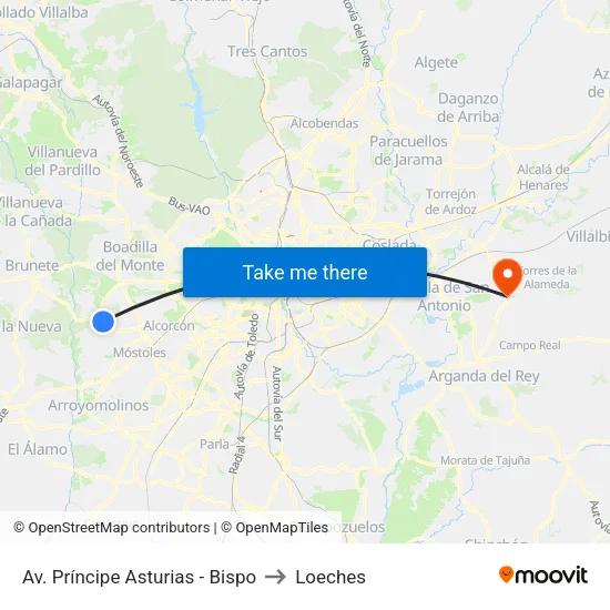 Av. Príncipe Asturias - Bispo to Loeches map