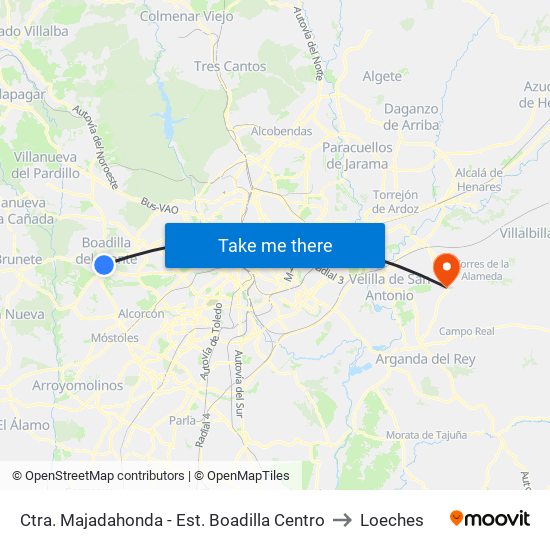 Ctra. Majadahonda - Est. Boadilla Centro to Loeches map