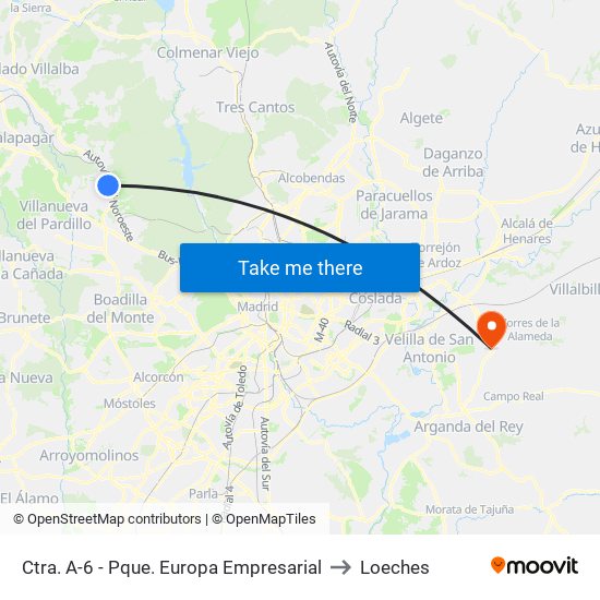 Ctra. A-6 - Pque. Europa Empresarial to Loeches map