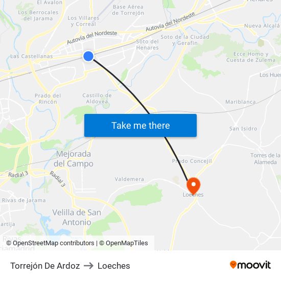 Torrejón De Ardoz to Loeches map