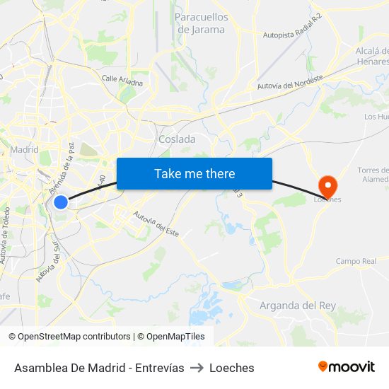 Asamblea De Madrid - Entrevías to Loeches map