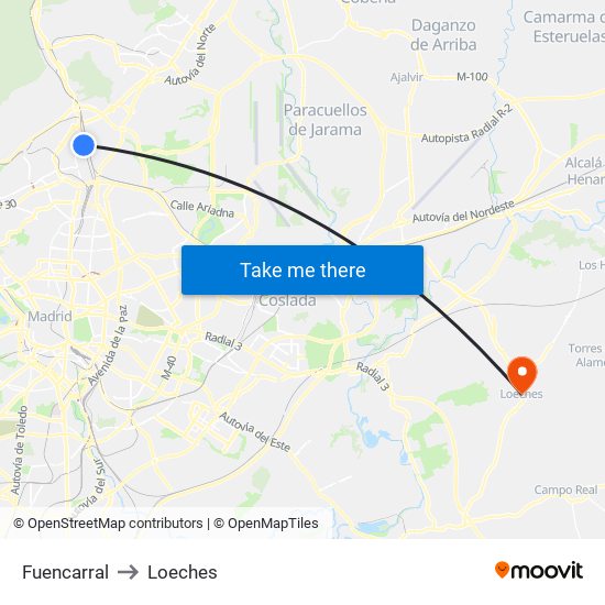 Fuencarral to Loeches map