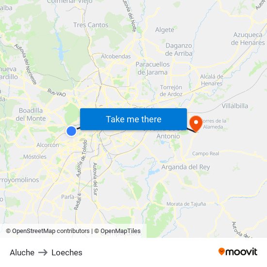 Aluche to Loeches map