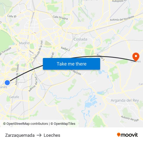 Zarzaquemada to Loeches map